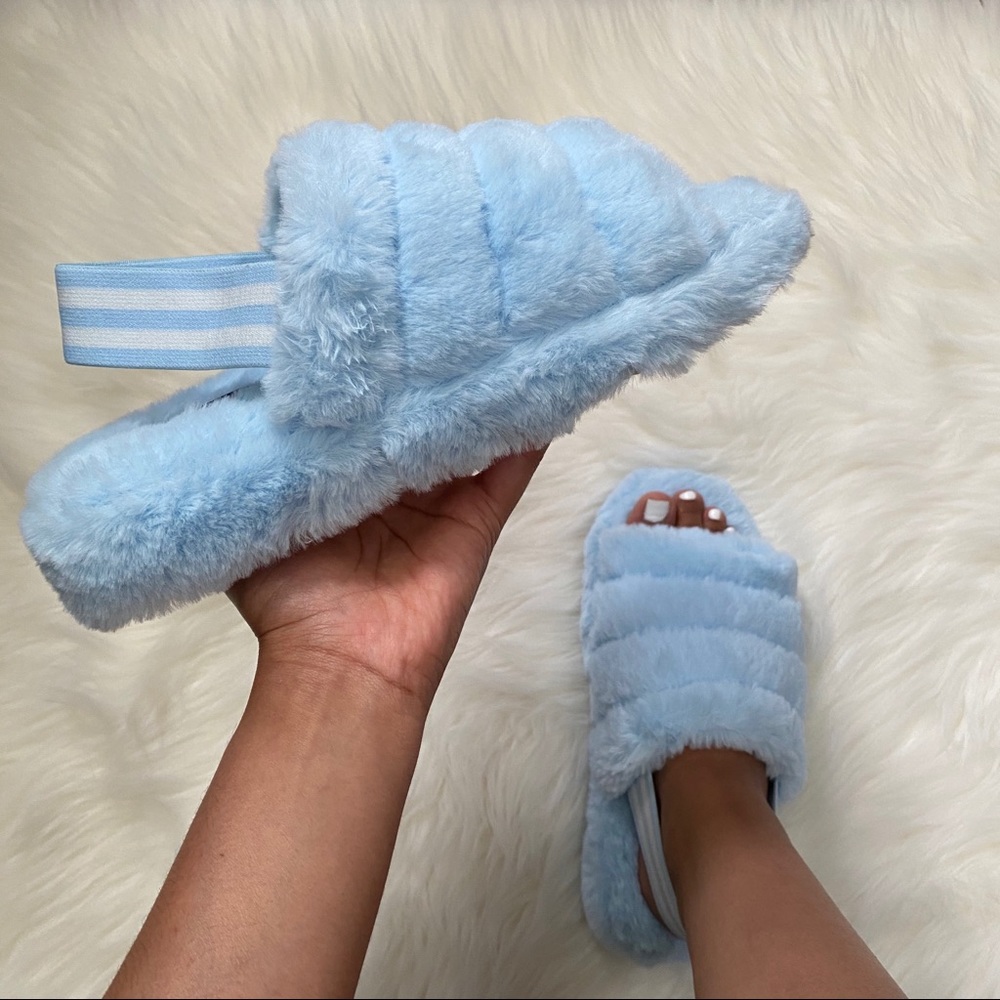 BABY BLUE Furry Sling Back Slipper Sandal